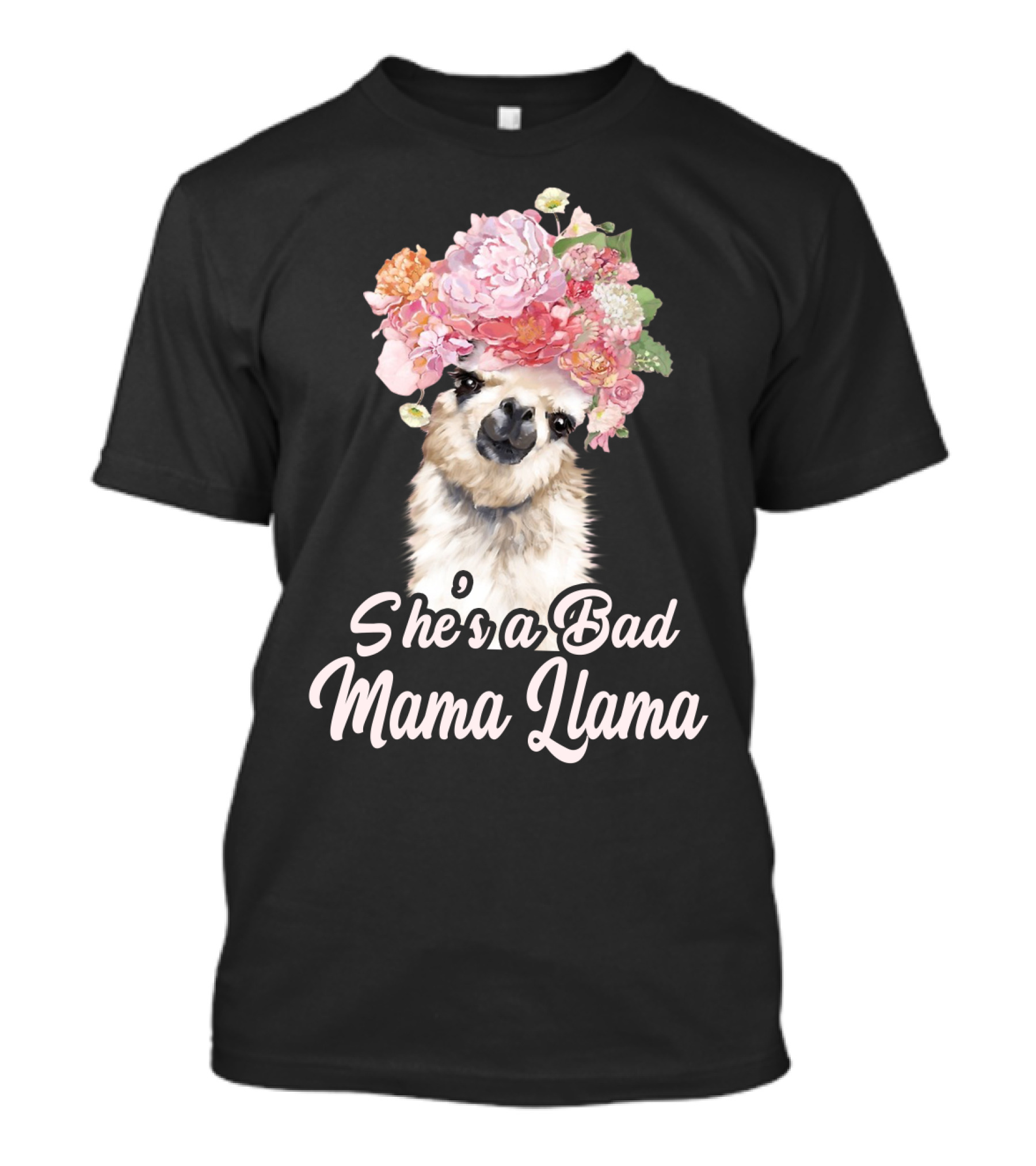 She's A Bad Mama Llama With Floral Crown T-Shirt