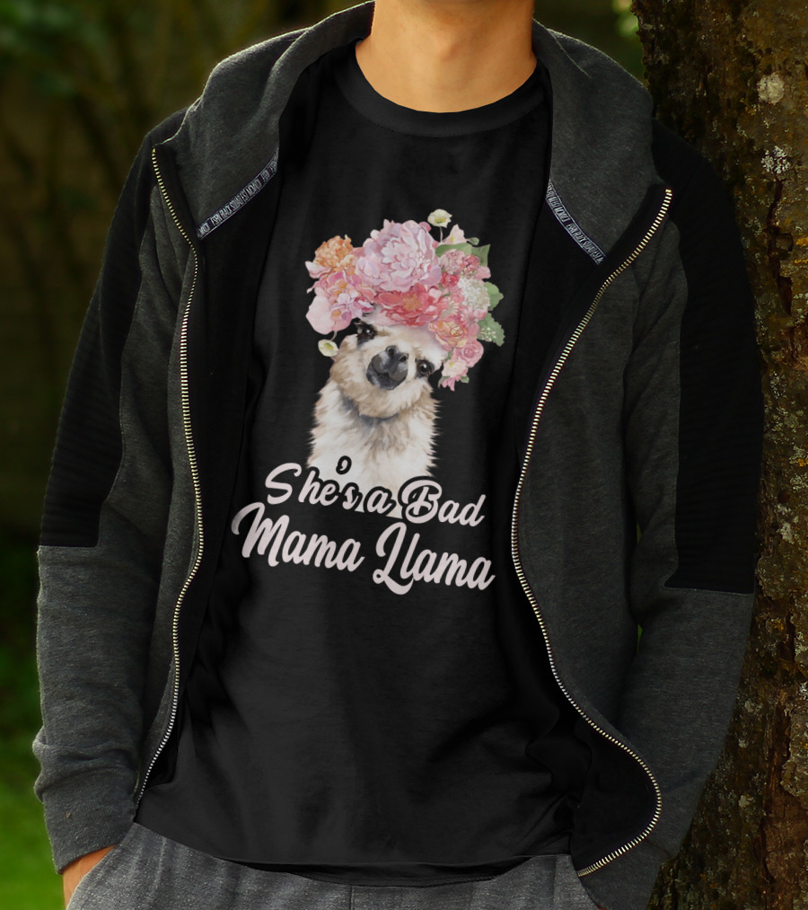 She's A Bad Mama Llama With Floral Crown T-Shirt