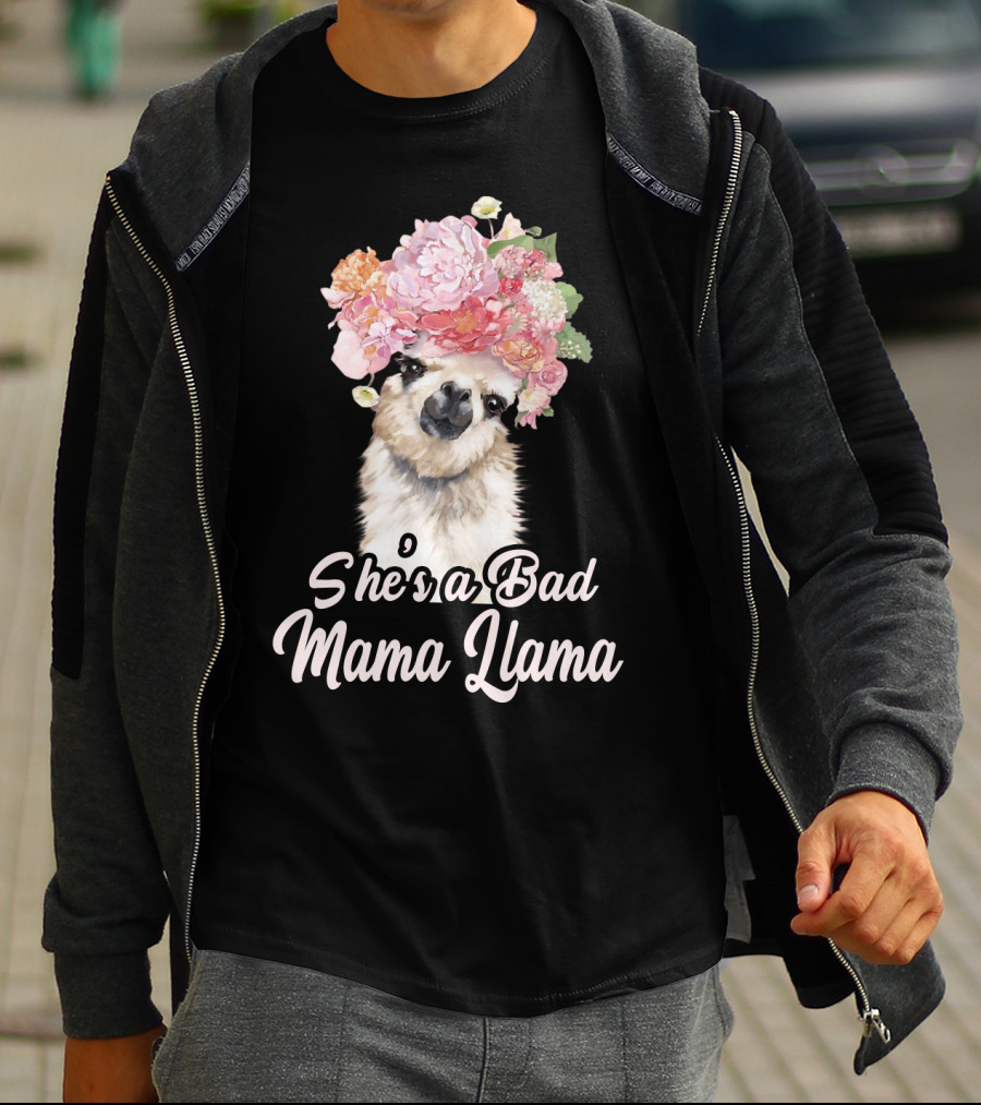 She's A Bad Mama Llama With Floral Crown T-Shirt