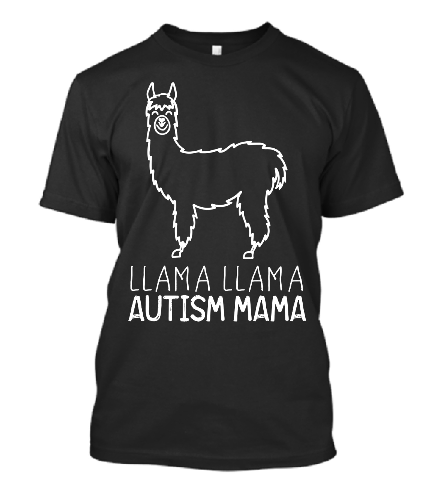 Llama Llama Autism Mama White Outline T-Shirt