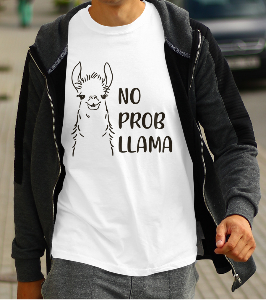 No Prob Llama Drawing Black And White Sketch T-Shirt