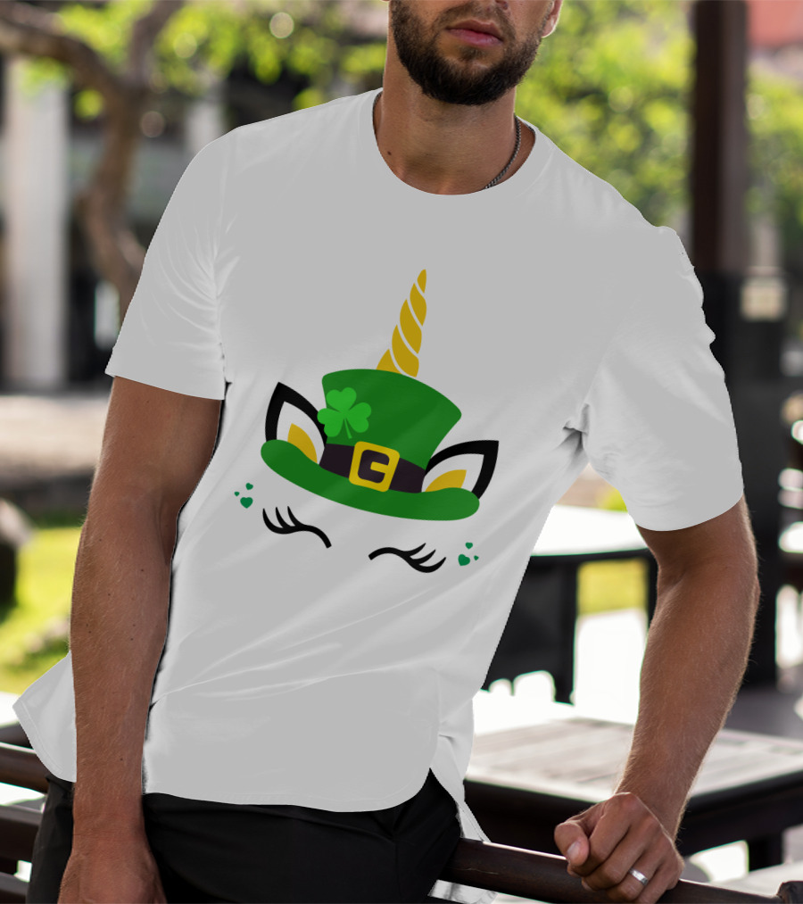 Unicorn Shamrocks Leprechaun Hat Clover St. Patrick's Day Magic Icons T-Shirt
