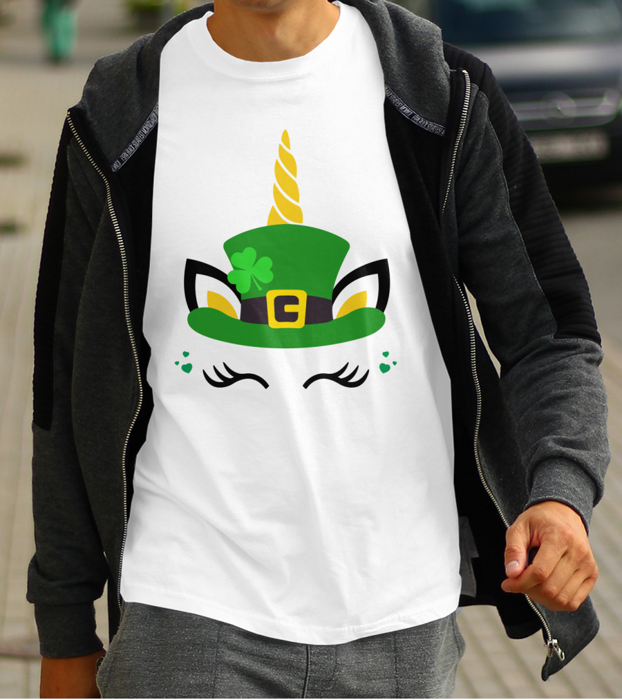 Unicorn Shamrocks Leprechaun Hat Clover St. Patrick's Day Magic Icons T-Shirt