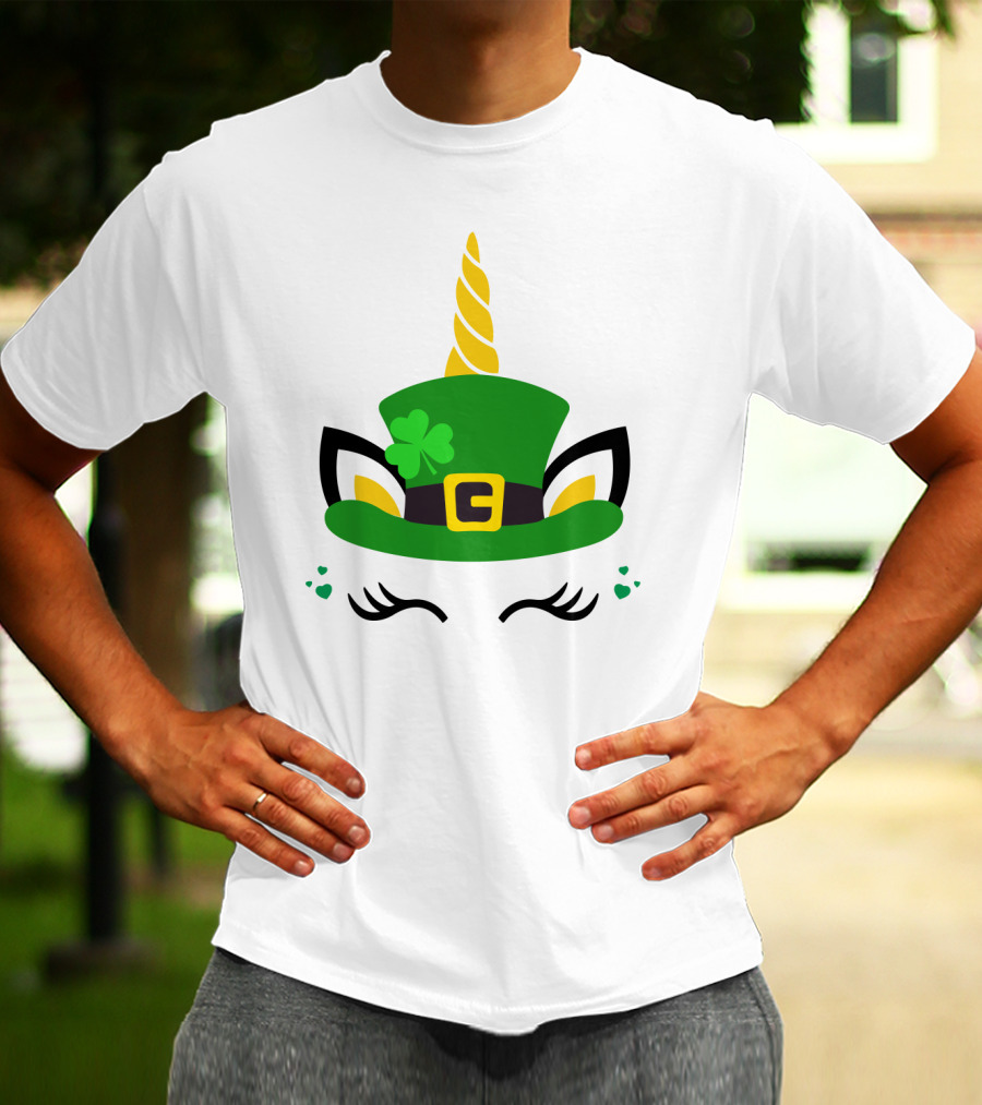 Unicorn Shamrocks Leprechaun Hat Clover St. Patrick's Day Magic Icons T-Shirt