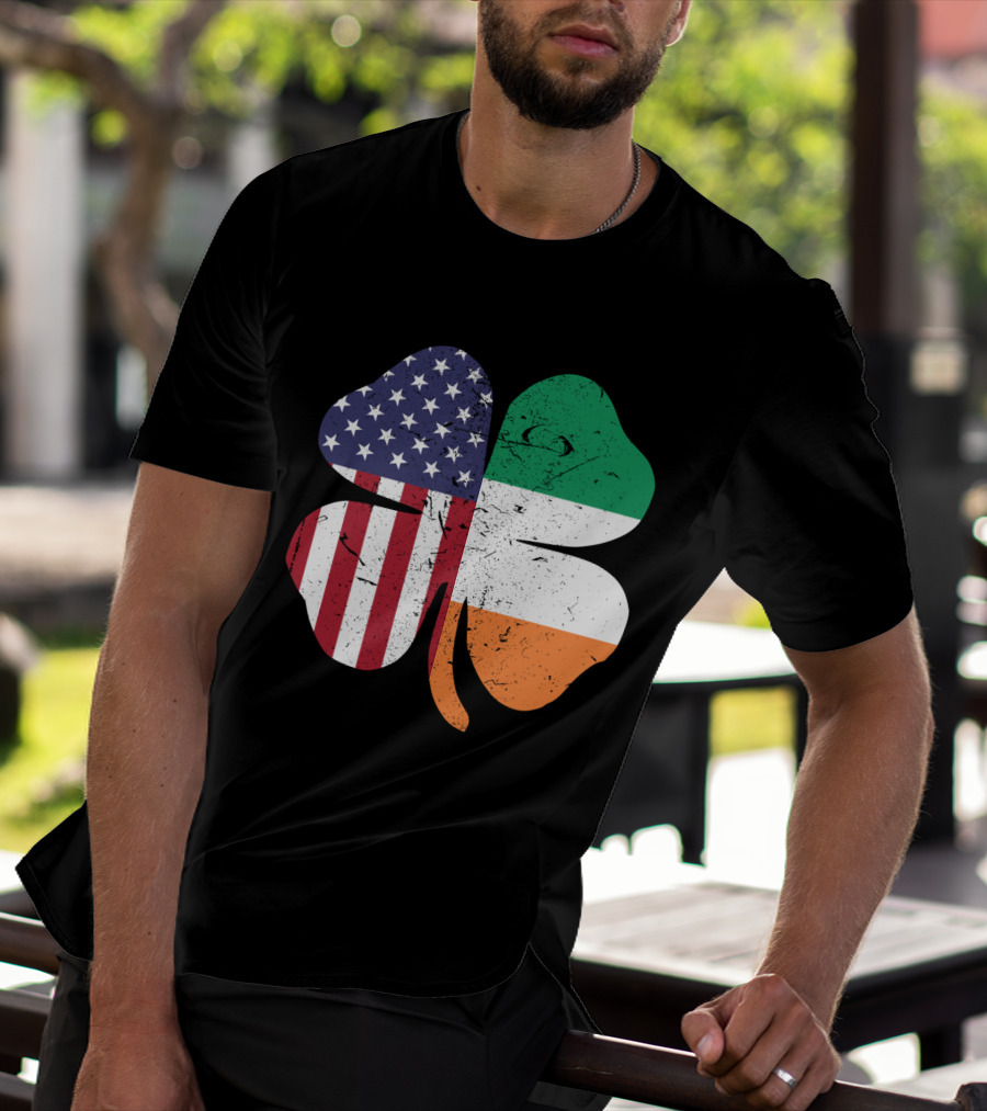 Ireland Flag And American Flag Shamrock T-Shirt
