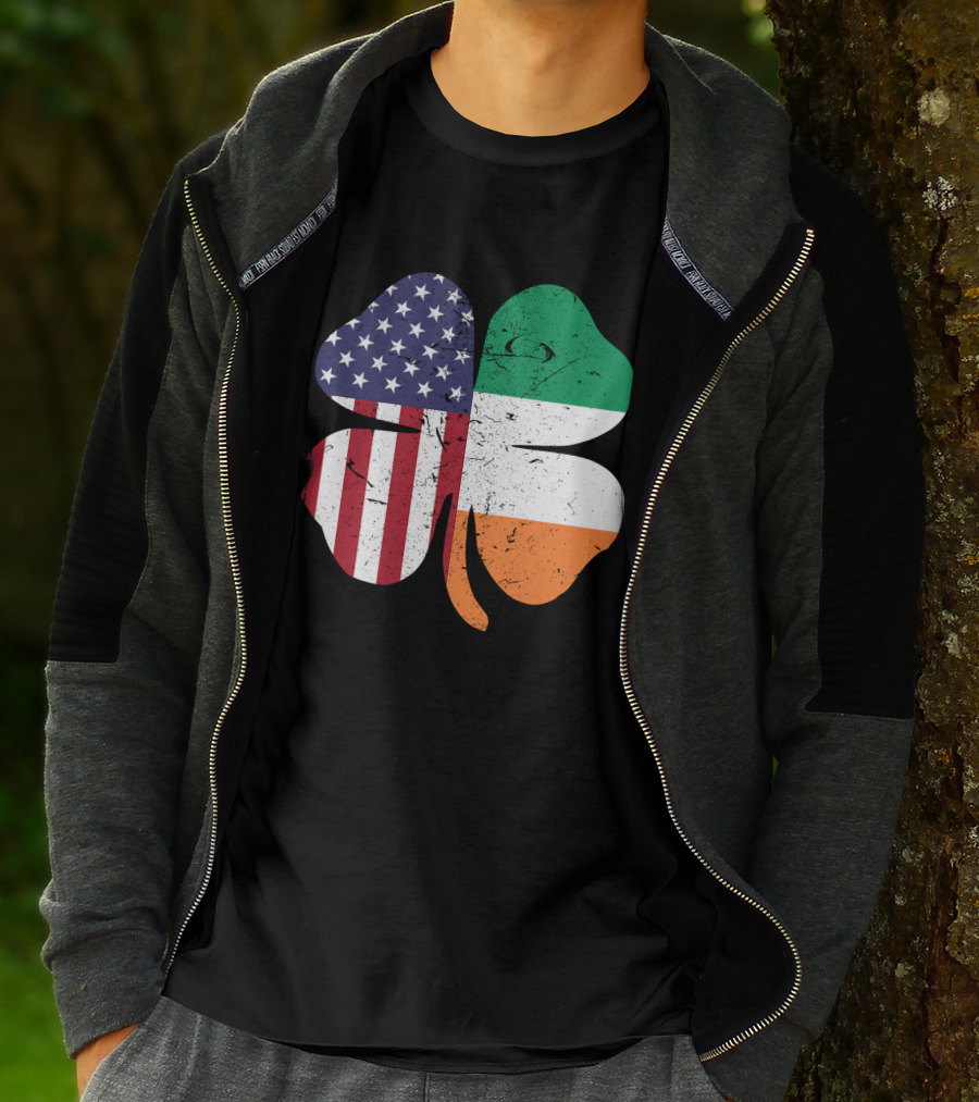 Ireland Flag And American Flag Shamrock T-Shirt