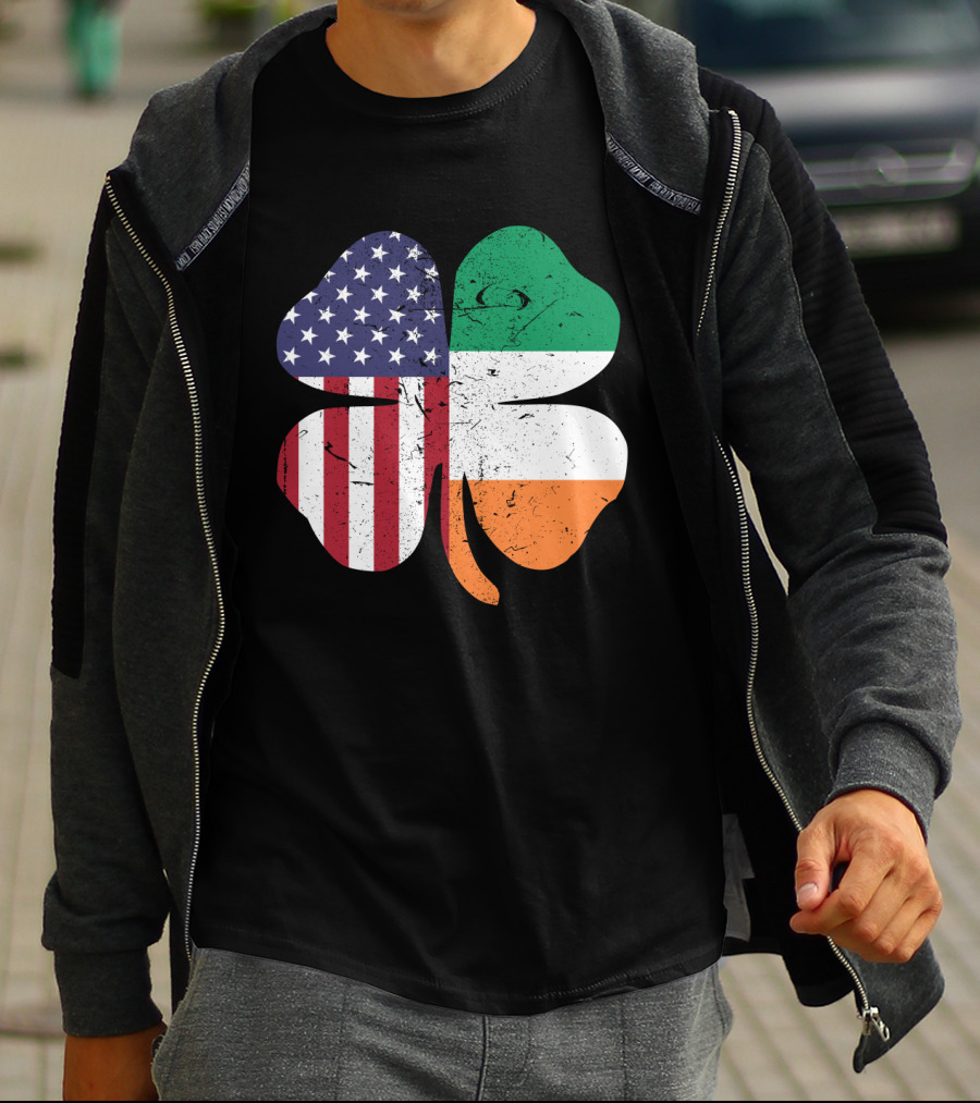 Ireland Flag And American Flag Shamrock T-Shirt