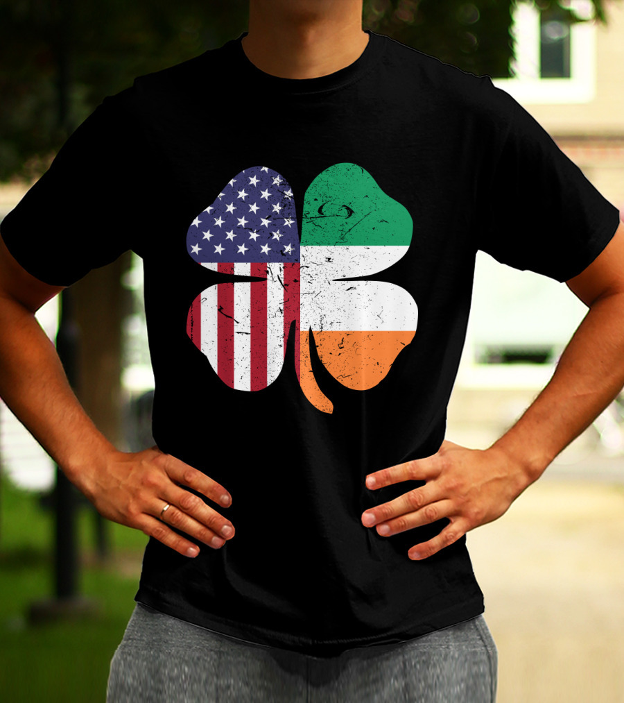 Ireland Flag And American Flag Shamrock T-Shirt