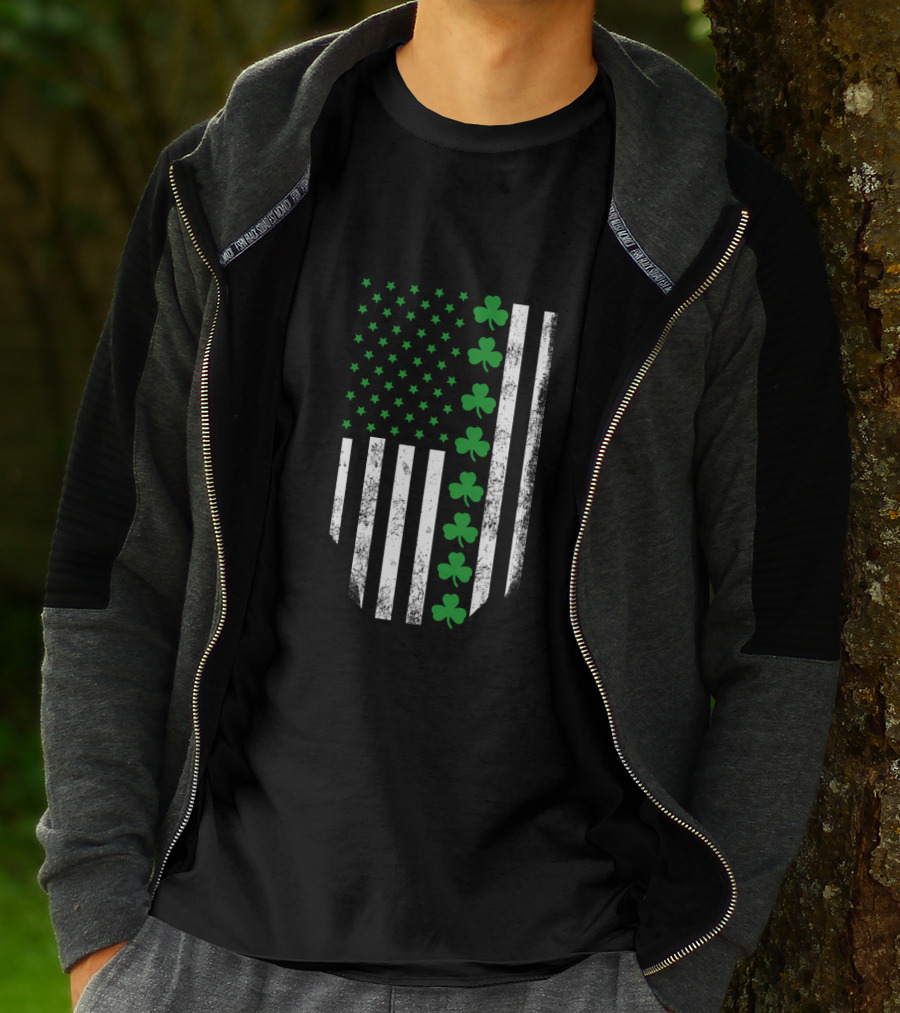 St Patrick's Day Shamrock American Flag T-Shirt