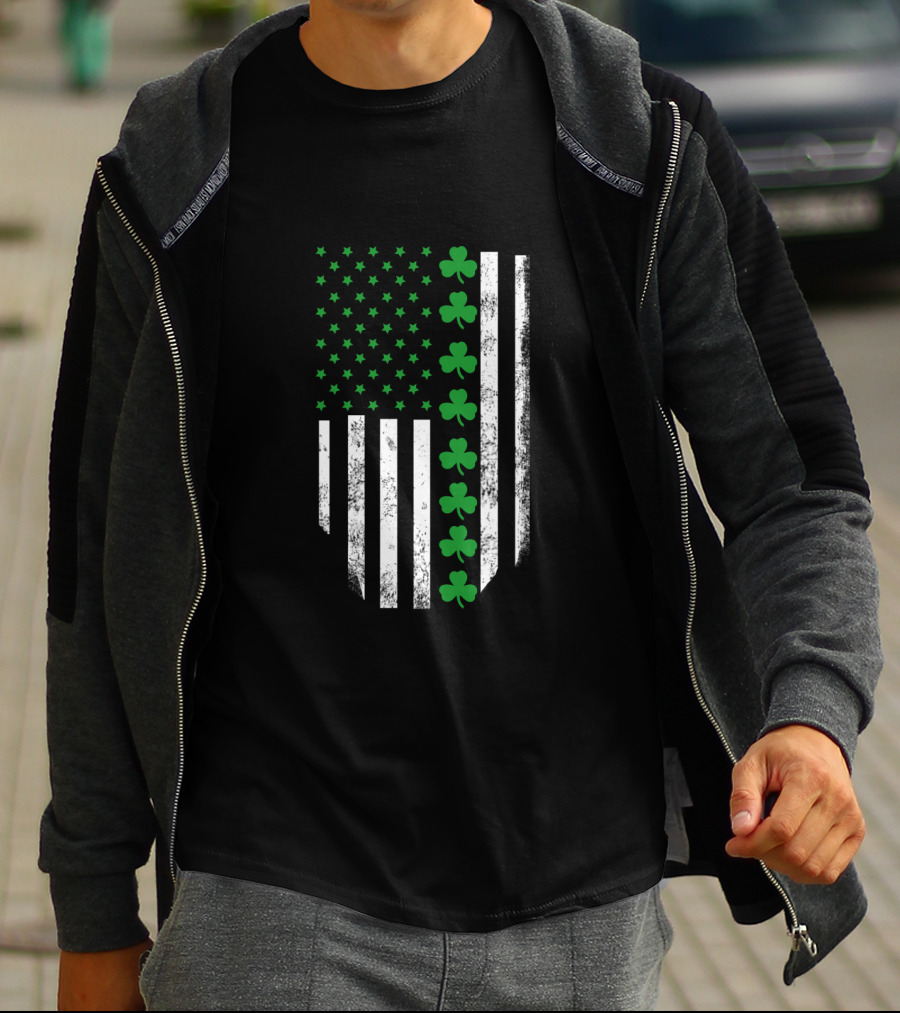 St Patrick's Day Shamrock American Flag T-Shirt