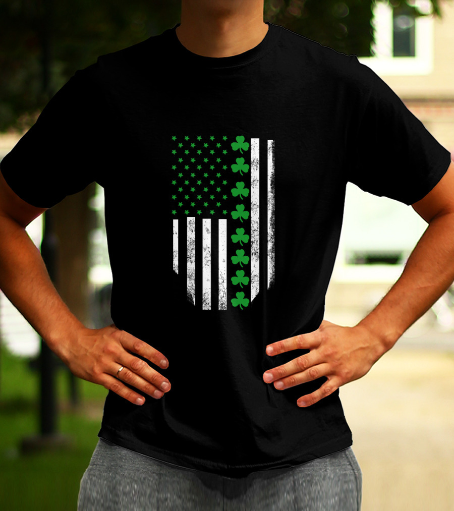 St Patrick's Day Shamrock American Flag T-Shirt