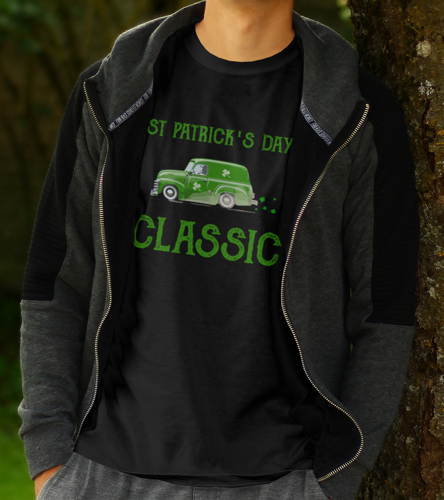 St Patrick's Day Classic Green Truck With Shamrocks T-Shirt