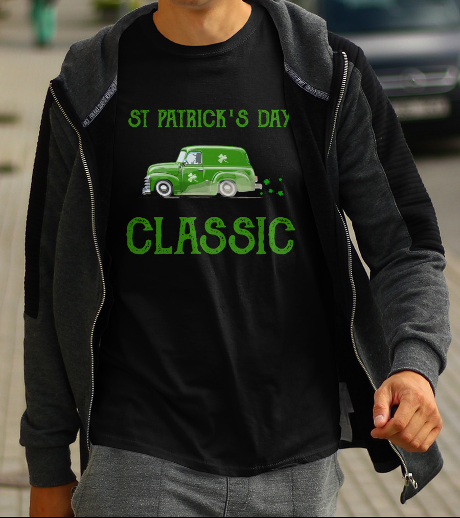 St Patrick's Day Classic Green Truck With Shamrocks T-Shirt