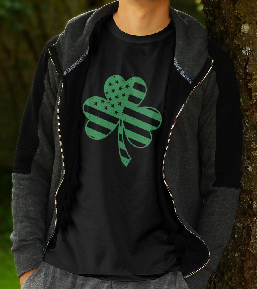 St. Patrick's Day Shamrock With American Flag Stripes And Stars T-Shirt