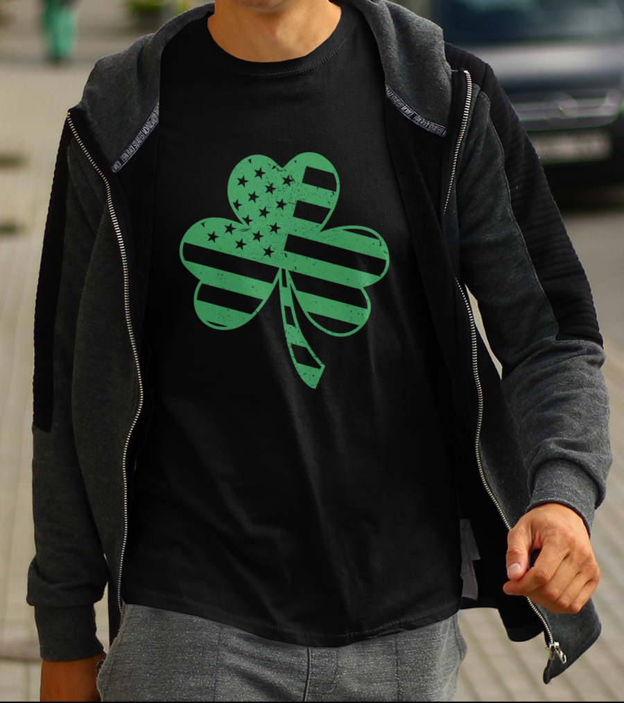 St. Patrick's Day Shamrock With American Flag Stripes And Stars T-Shirt