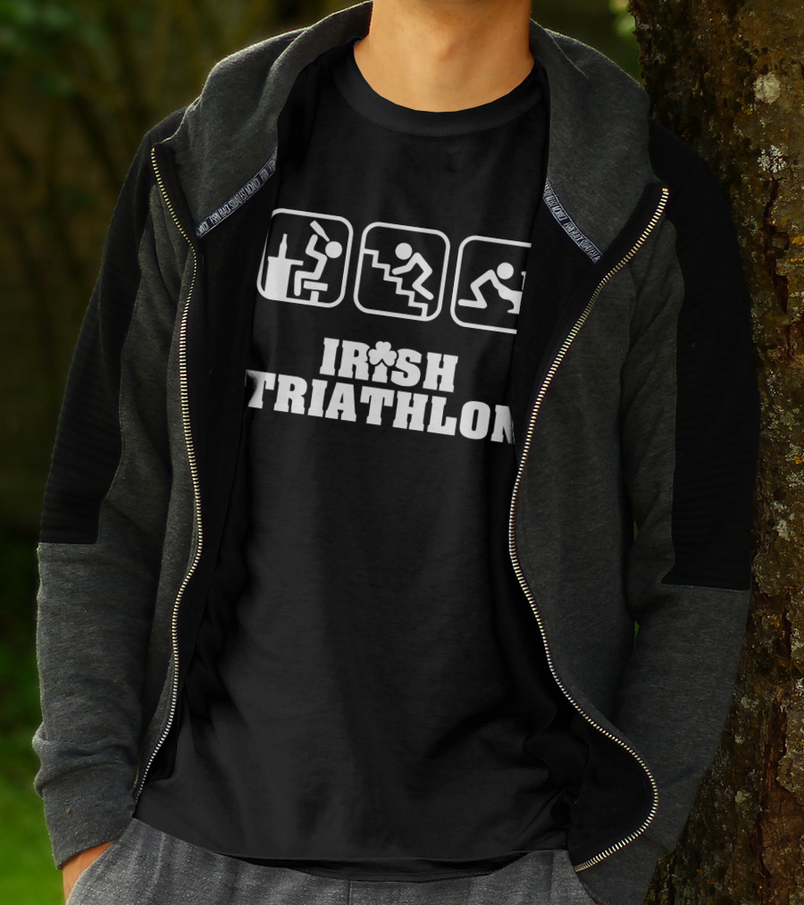Irish Triathlon Beer Drinking Stairs Crawling Icons T-Shirt