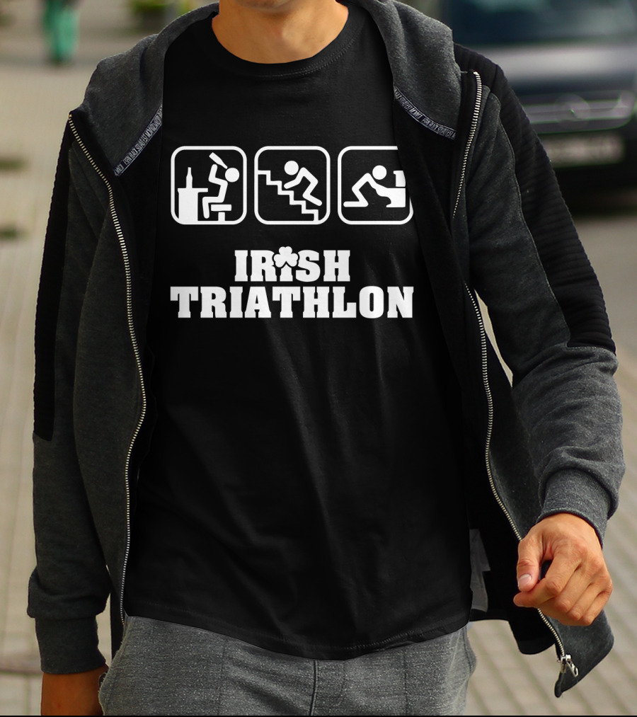 Irish Triathlon Beer Drinking Stairs Crawling Icons T-Shirt
