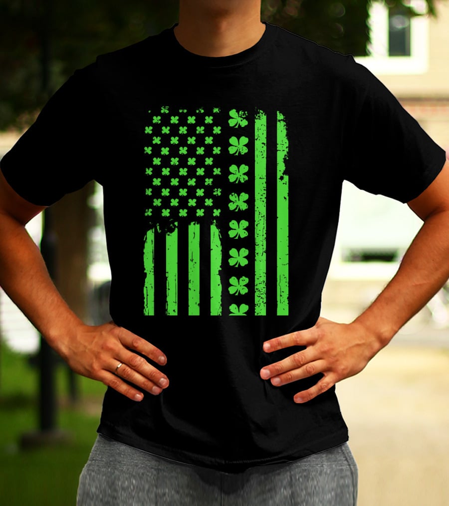 American Flag Green Clover Shamrock T-Shirt