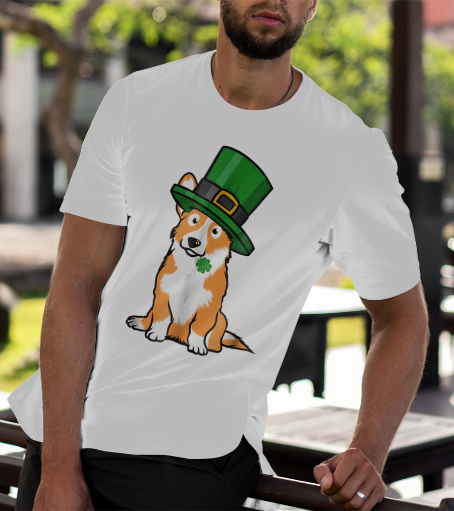 Lucky Corgi Dog St Patrick's Day Hat Shamrock T-Shirt