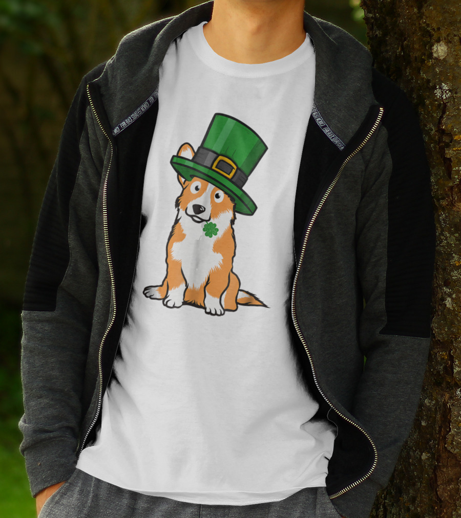 Lucky Corgi Dog St Patrick's Day Hat Shamrock T-Shirt