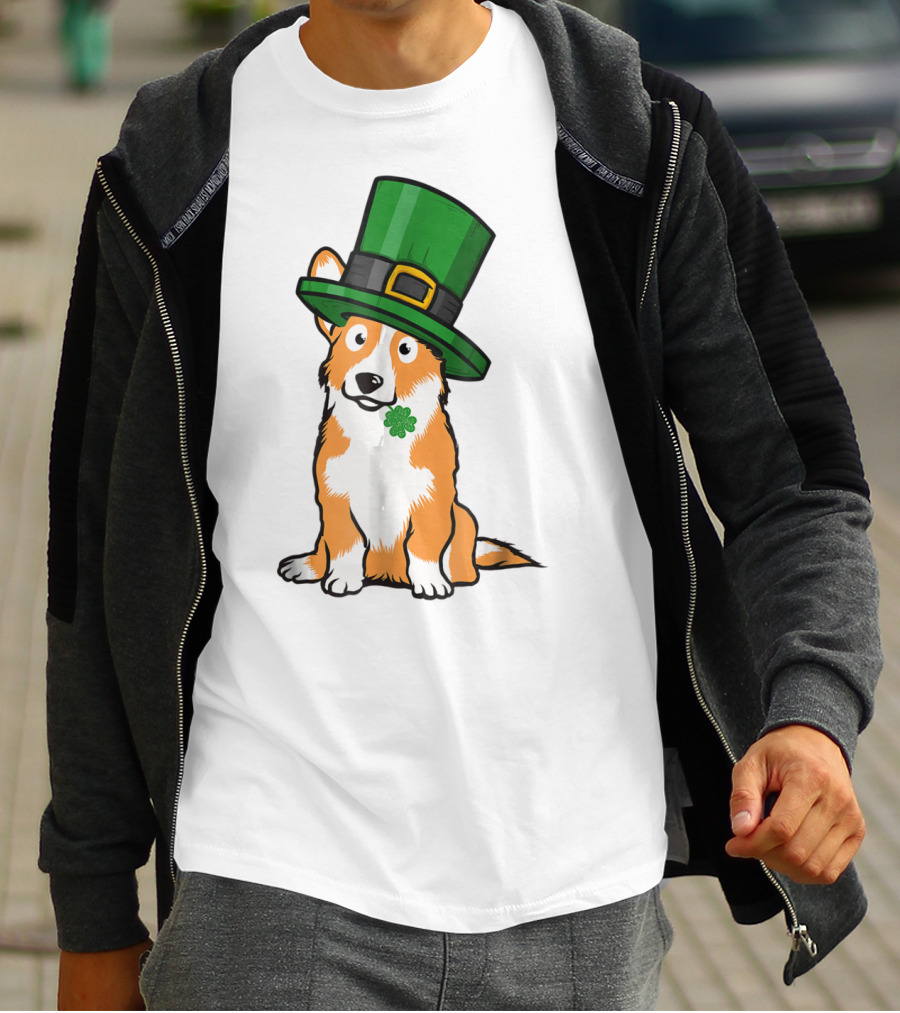 Lucky Corgi Dog St Patrick's Day Hat Shamrock T-Shirt