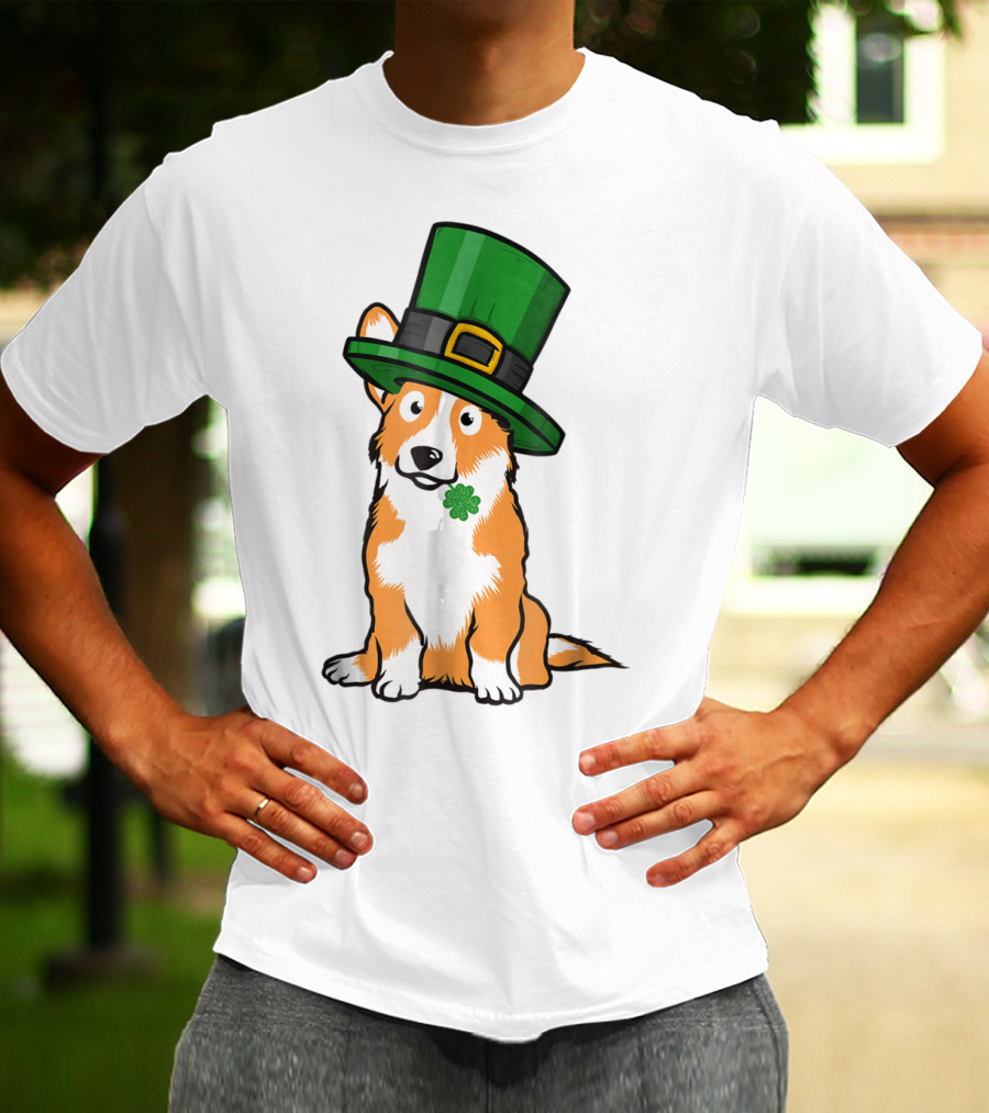 Lucky Corgi Dog St Patrick's Day Hat Shamrock T-Shirt