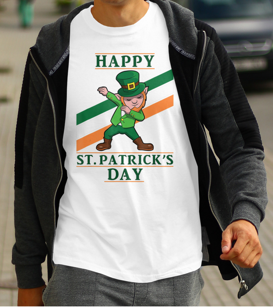 Happy St. Patrick's Day Dabbing Leprechaun Irish Flag T-Shirt