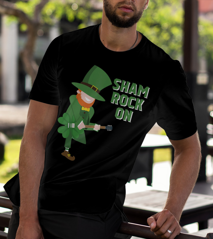 Shamrock On Cute Elf Playing Guitar St. Patrick's Day T-Shirt