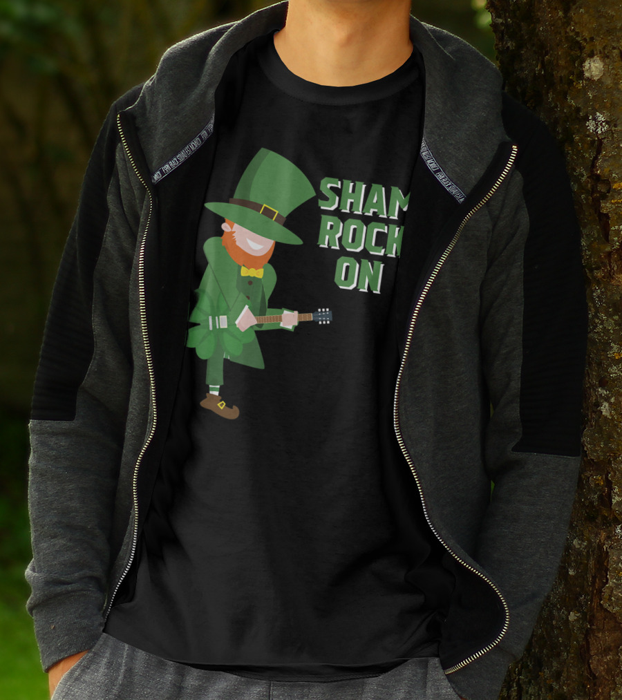 Shamrock On Cute Elf Playing Guitar St. Patrick's Day T-Shirt