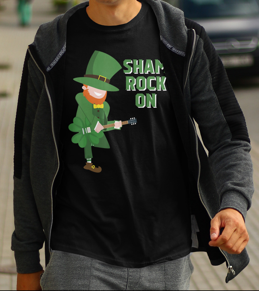 Shamrock On Cute Elf Playing Guitar St. Patrick's Day T-Shirt