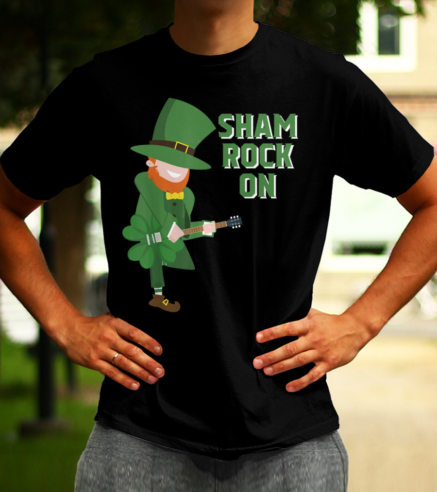 Shamrock On Cute Elf Playing Guitar St. Patrick's Day T-Shirt