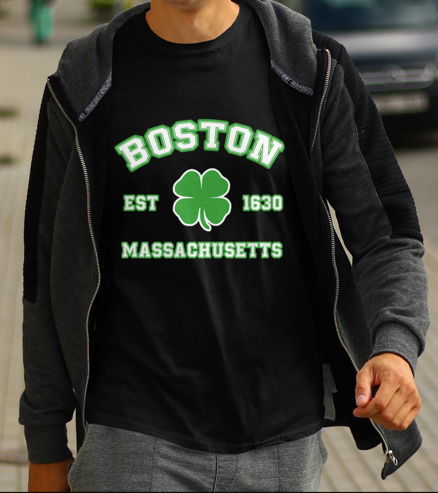 Boston Massachusetts Est 1630 Shamrock St. Patrick's Day Irish T-Shirt