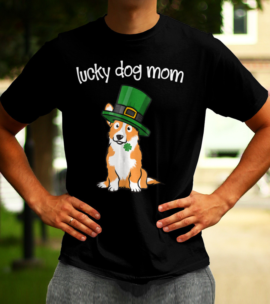 Lucky Dog Mom St Patricks Day Corgi T-Shirt
