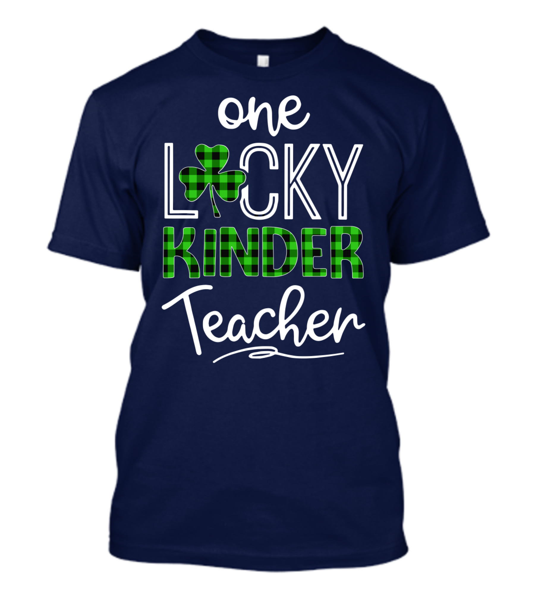 One Lucky Kinder Teacher Shamrock Plaid T-Shirt