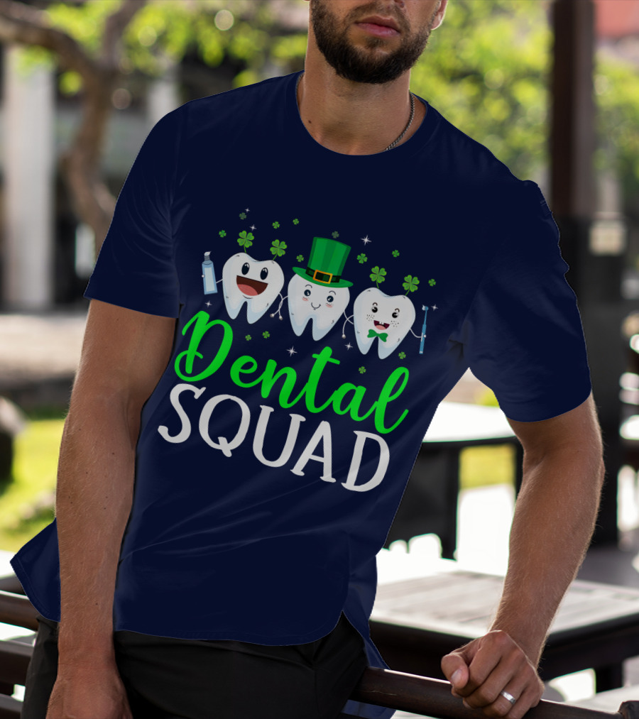 Dental Squad Funny Dentist St. Patrick's Day Tooth Trio T-Shirt