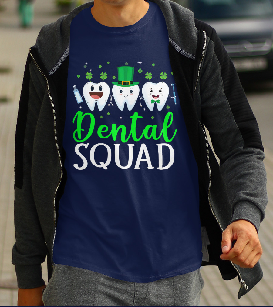 Dental Squad Funny Dentist St. Patrick's Day Tooth Trio T-Shirt