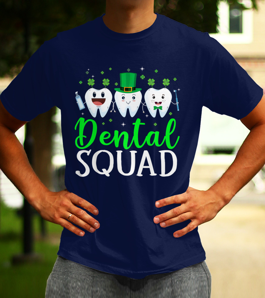 Dental Squad Funny Dentist St. Patrick's Day Tooth Trio T-Shirt