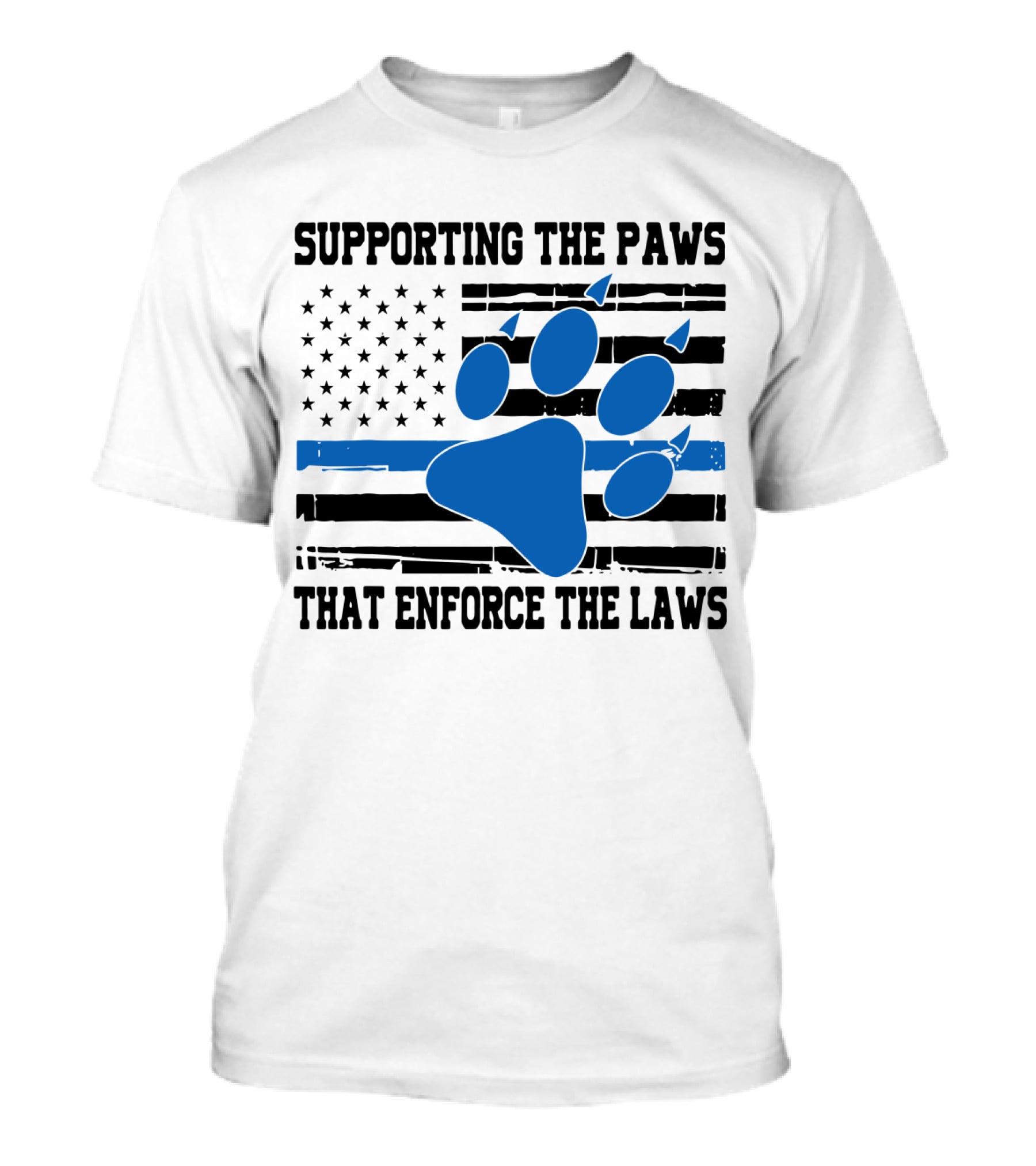 Supporting The Paws That Enforce The Laws American Flag Blue Paw Prints T-Shirt