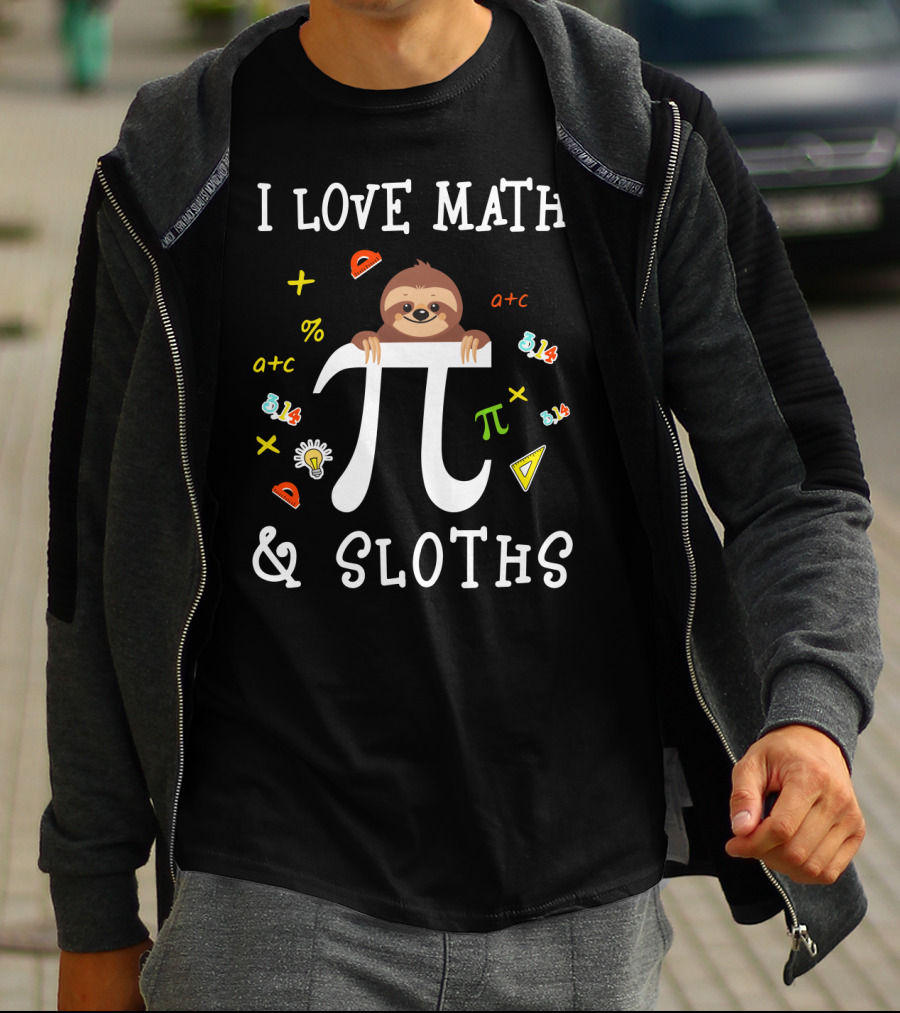 I Love Math And Sloths Pi Day 3.14 With Cute Sloth And Math Symbols T-Shirt