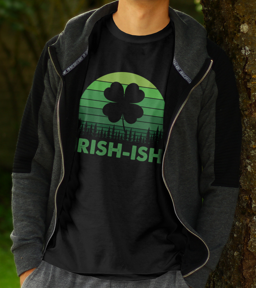 IRISH-ISH Shamrock Sunset Forest Lines T-Shirt