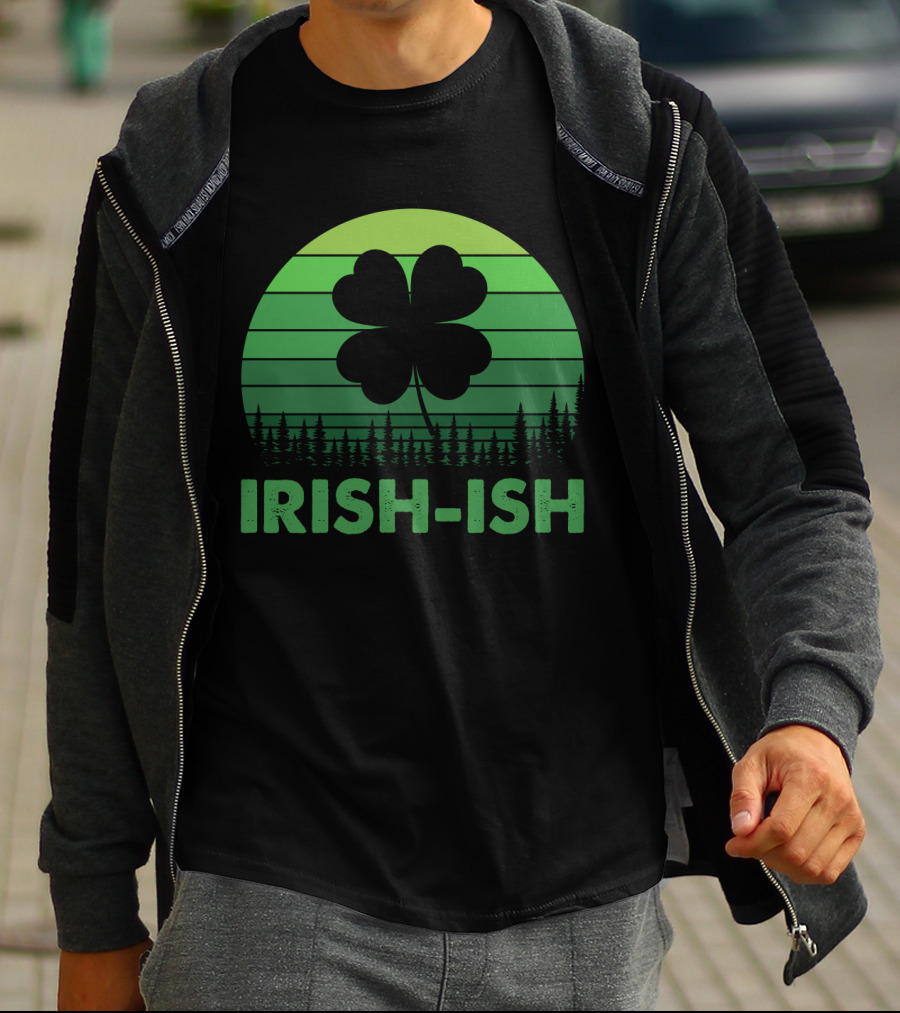 IRISH-ISH Shamrock Sunset Forest Lines T-Shirt