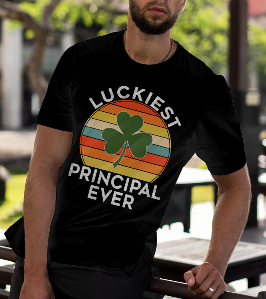 Luckiest Principal Ever Shamrock Retro Stripes T-Shirt
