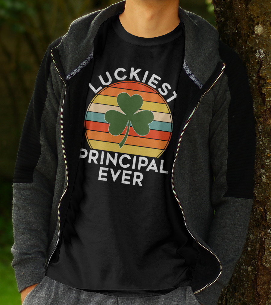 Luckiest Principal Ever Shamrock Retro Stripes T-Shirt