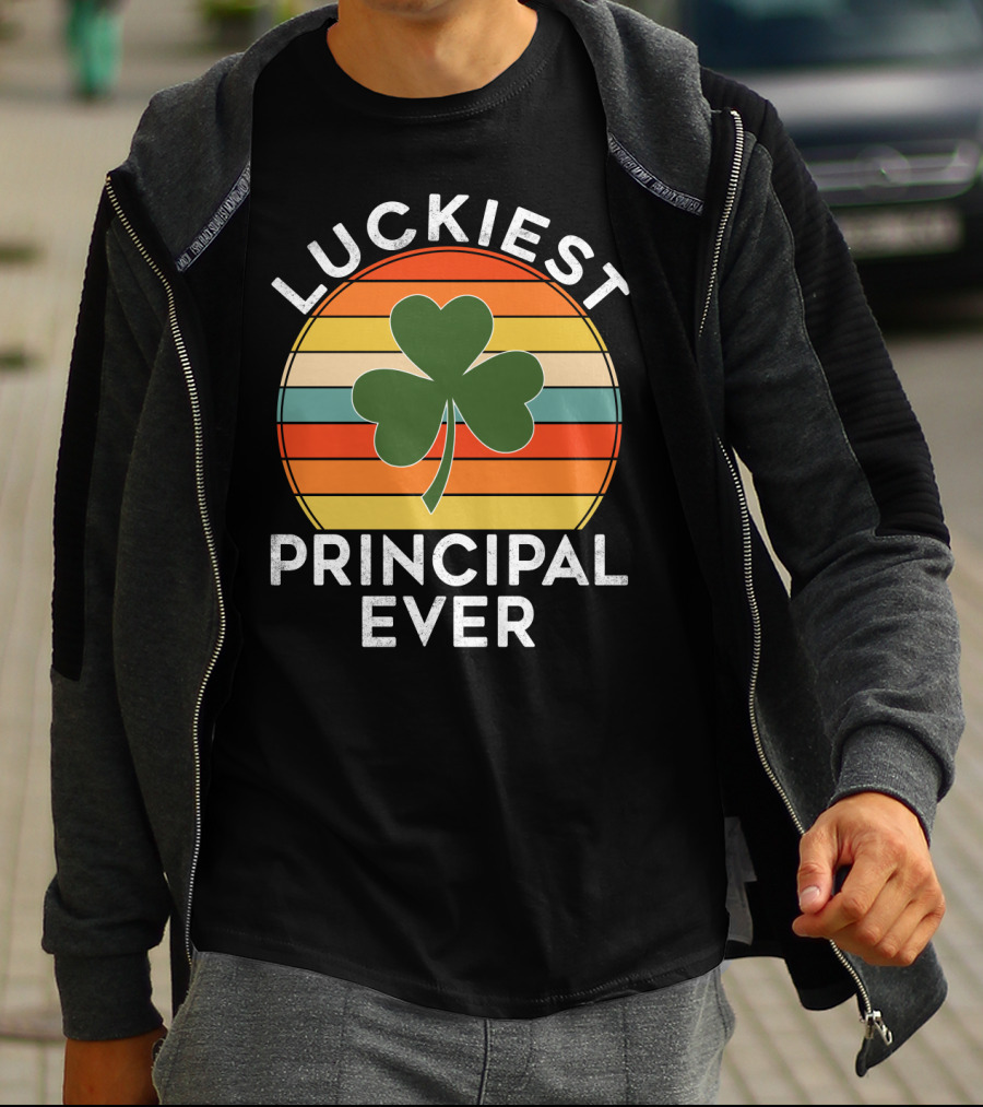 Luckiest Principal Ever Shamrock Retro Stripes T-Shirt