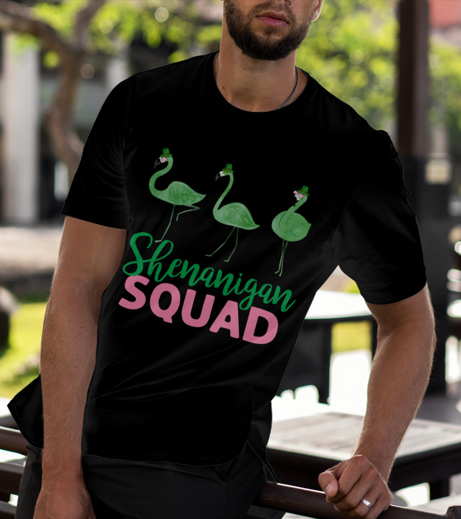 Shenanigan Squad Green Flamingos Irish T-Shirt