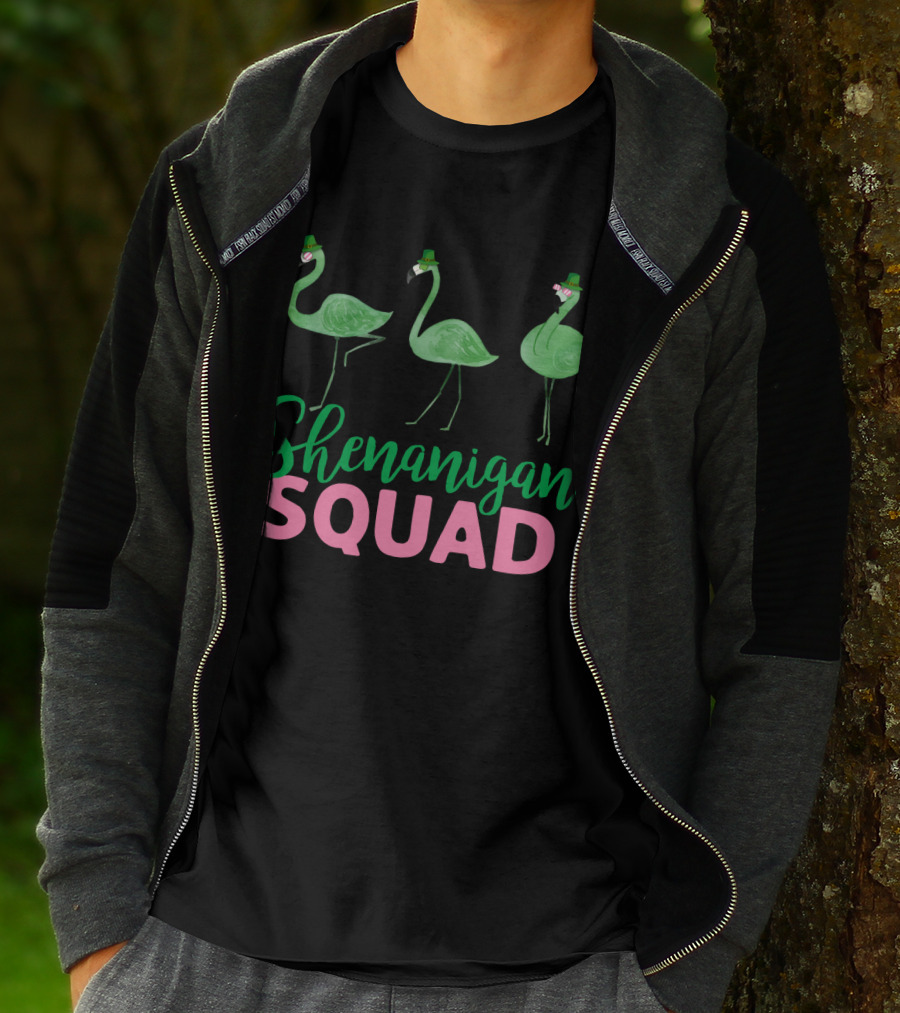 Shenanigan Squad Green Flamingos Irish T-Shirt