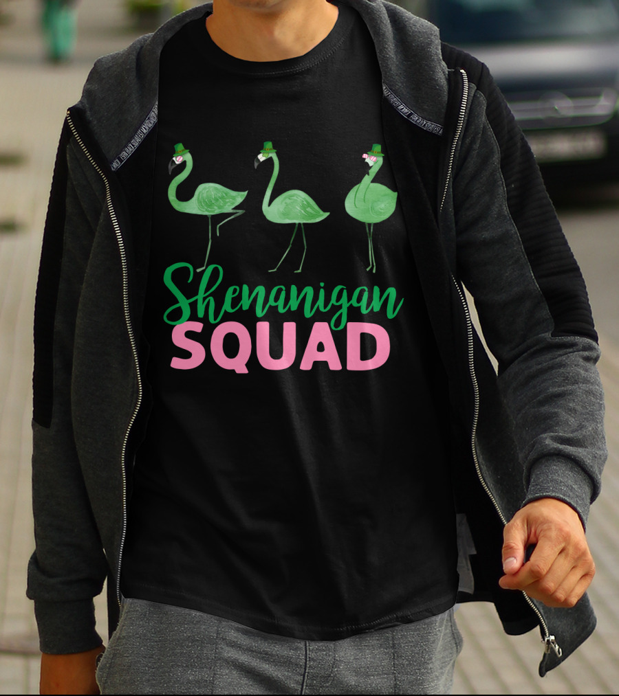 Shenanigan Squad Green Flamingos Irish T-Shirt