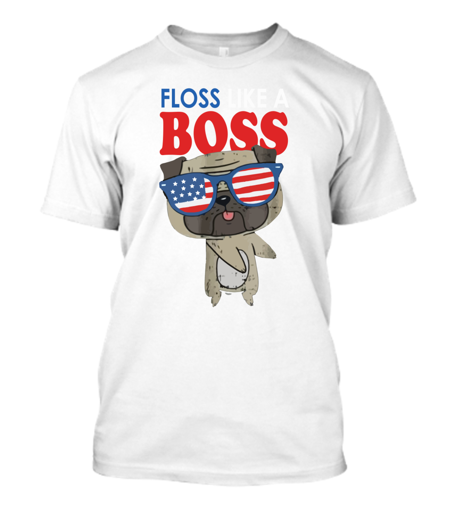 Floss Like A Boss Bulldog With American Flag Sunglasses T-Shirt