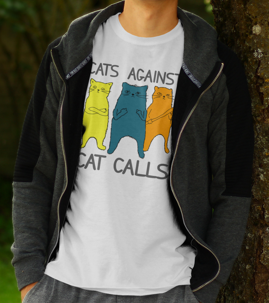 CATS AGAINST CAT CALLS Three Colorful Cats United Stance T-Shirt
