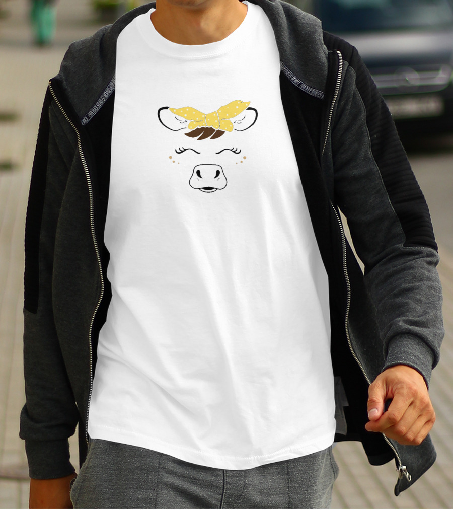Cows With Yellow Polka Dot Bow Cute Face T-Shirt